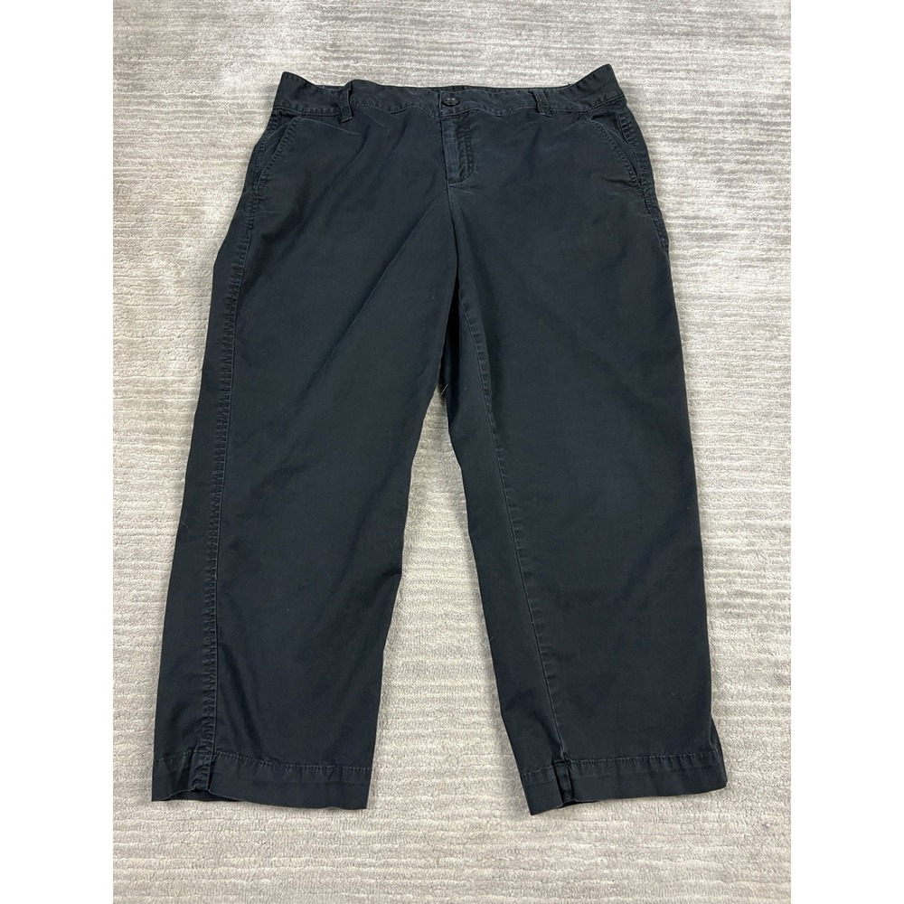 Ann‎ Taylor LOFT Pants Womens 10 Black Flat Front Cropped Cotton Blend Casual